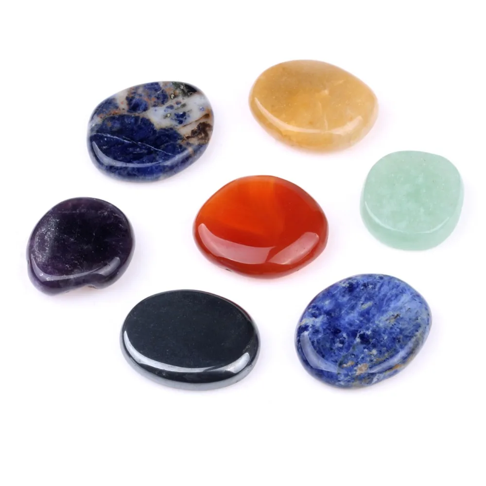 

7 pieces Chakra Palm Stone Set Natural Crystal for Reiki Healing with one Pouch PS120