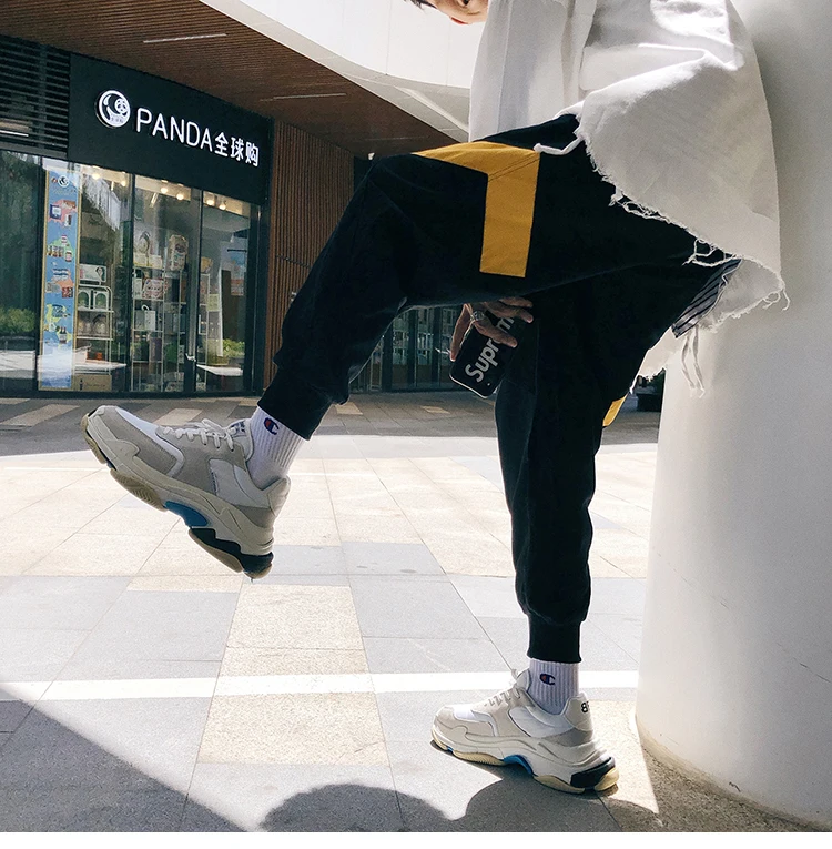 2018 осень Мужская мода прилив High Street личности шаблон Харен Boynd ноги штаны упругие талии Свободные повседневные штаны M-2XL