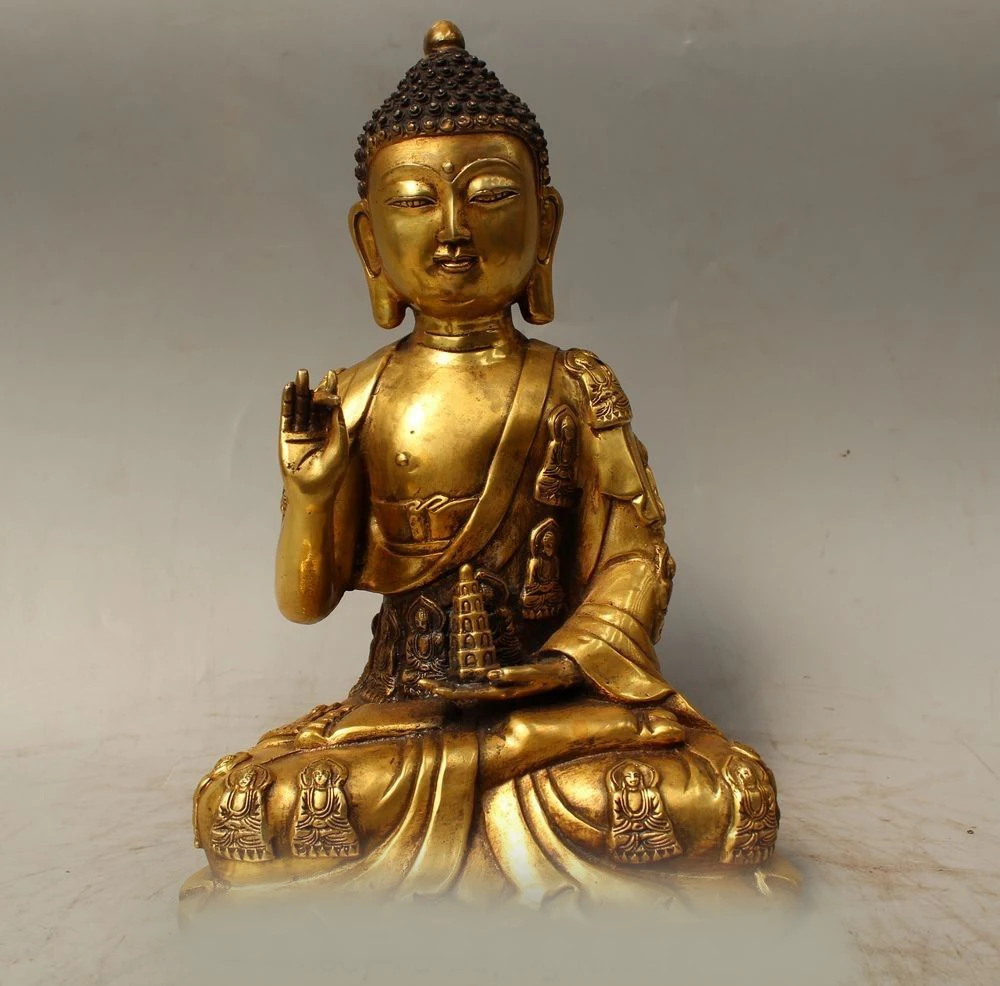 

DS 12" Tibet Buddhism Bronze Gild Sakyamuni Shakyamuni Amitabha Buddha pagoda