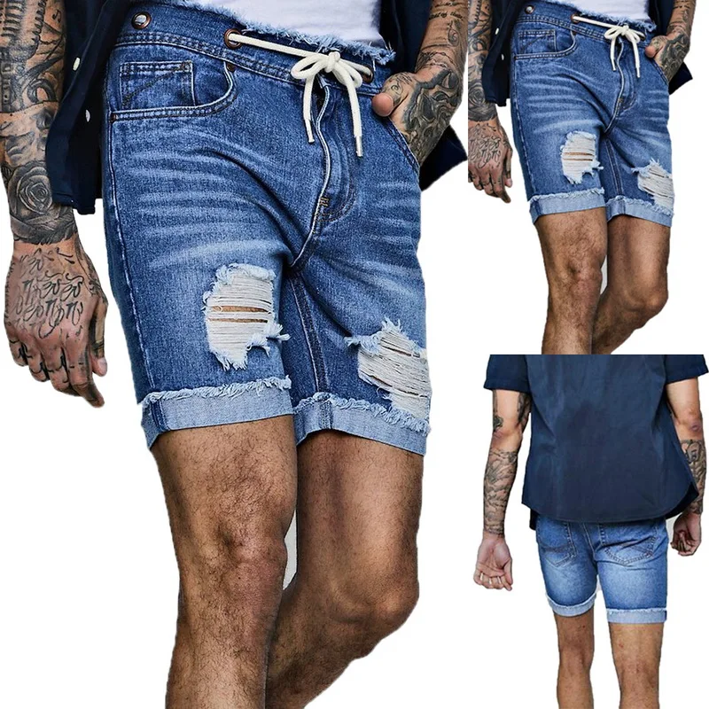 HEFLASHOR летние мужские рваные модные джинсовые шорты брендовая одежда Высококачественные эластичные дышащие джинсовые шорты-бермуды