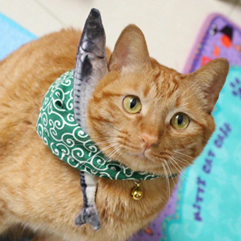 

[MPK Cat Collars] Cute Cat Kitten Collar with Fish, Pet Costume, 4 Colors Available