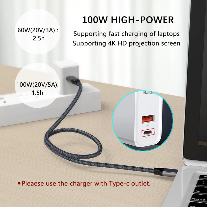 IHaitun роскошный 100 Вт кабель типа C для type 5A QC 3 0 4 USB 1 Gen2 10 Гбит/с быстрое зарядное