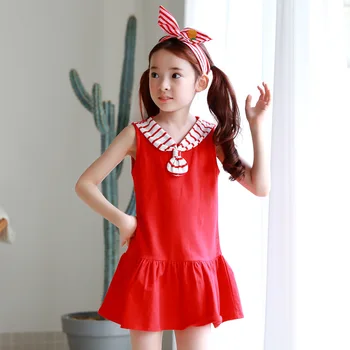 

2018 New Summer Clothes Baby Girl Dress Children's Korean Girls Dress Preppy Style Sleeveless Vest A-line Dress Student Costumes