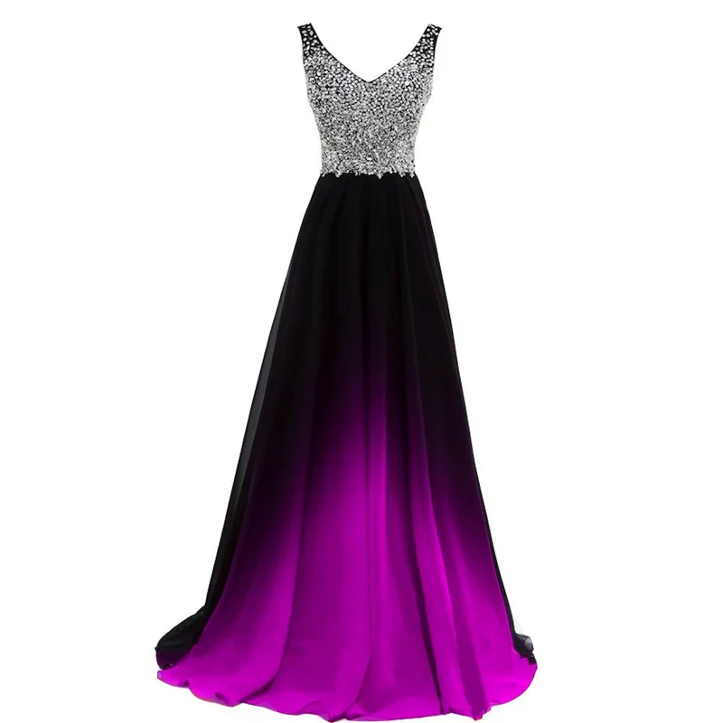 

USWEAR 2019 Prom Dress Sleeveless V-Neck Floor-Length Beading Sequined Red Purple Long Evening Party Dresses vestido de fiesta