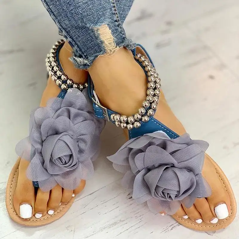 

Sandals Women Shoes 3d Floral Ladies Summer Sandals Flat Shoes String Bead Flip Flops Sandalias Mujer 2019 EU34-43