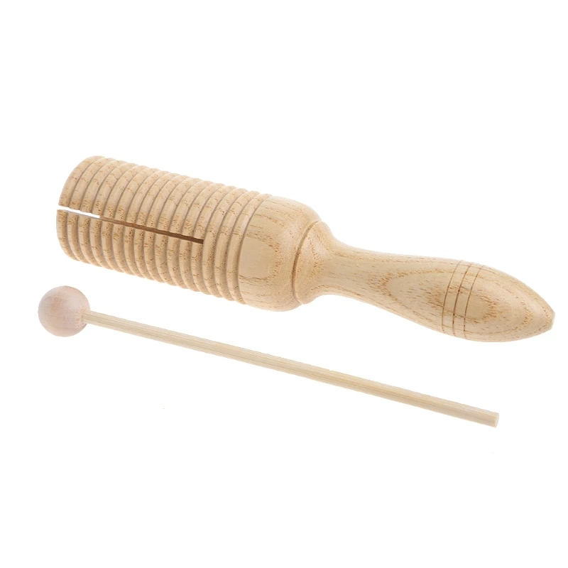 

New Single Wooden Agogo Guiro Tone Block Percussion with Beater Musical Toy kid Gift