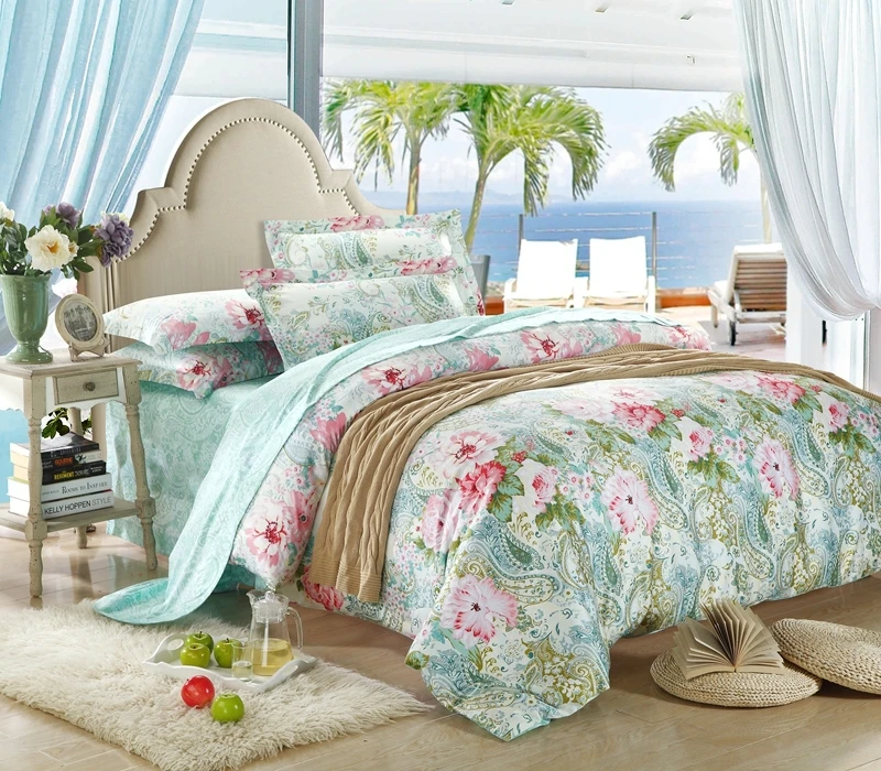 100 Egyptian cotton luxury mint green paisley bedding set king queen