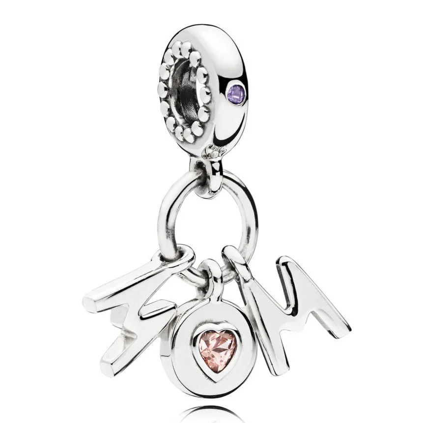 

New 925 Sterling Silver Bead Charm Perfect Mum Love Heart With Pink Crystal Pendant Beads Fit Pandora Bracelet Diy Jewelry