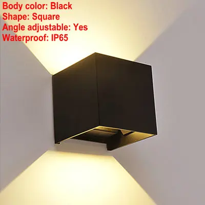 Светодиодный настенный светильник для улицы, светильник для крыльца, водонепроницаемый светильник, наружный светильник, современный светильник для спальни, сада, дома - Испускаемый цвет: black IP65 Squre