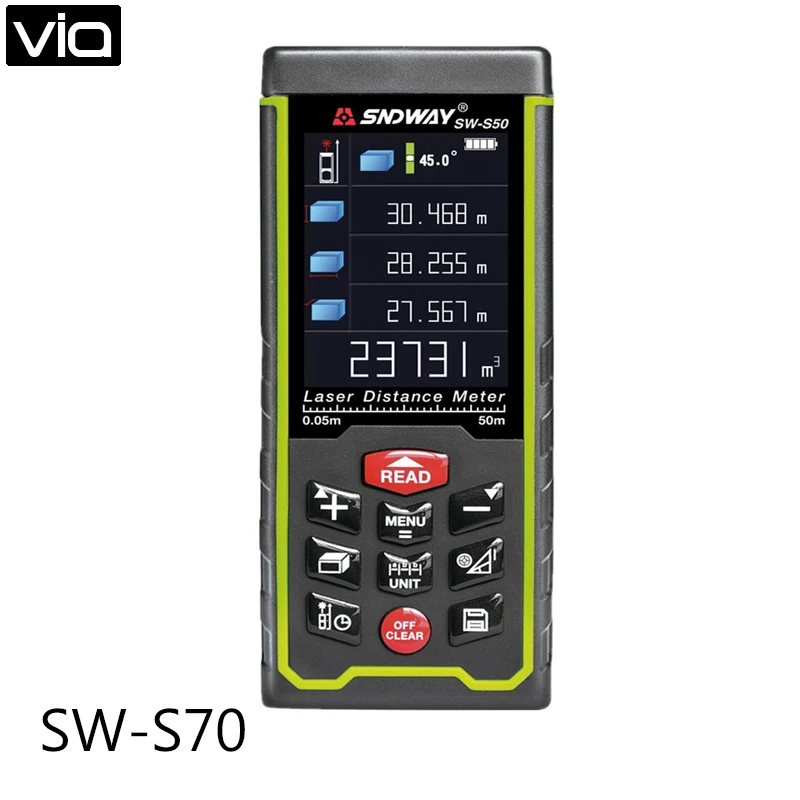 

SW-S70 Free Shipping 70M USB Rechargeable Color Laser Distance Meter Rangefinder Rang Finder Tape SW-S70