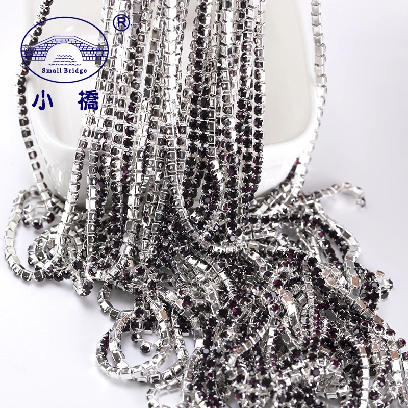Dark Purple Crystal Rhinestone Chain Trims DIY Jewelry Hand Making Silver Bottom Of Round Beads Flatback TOP Quality | Дом и сад