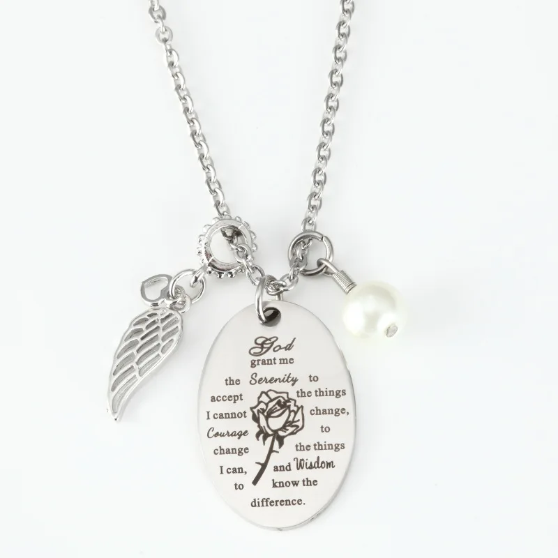 10pcs Lettering Necklace Angel Wings God grant me the