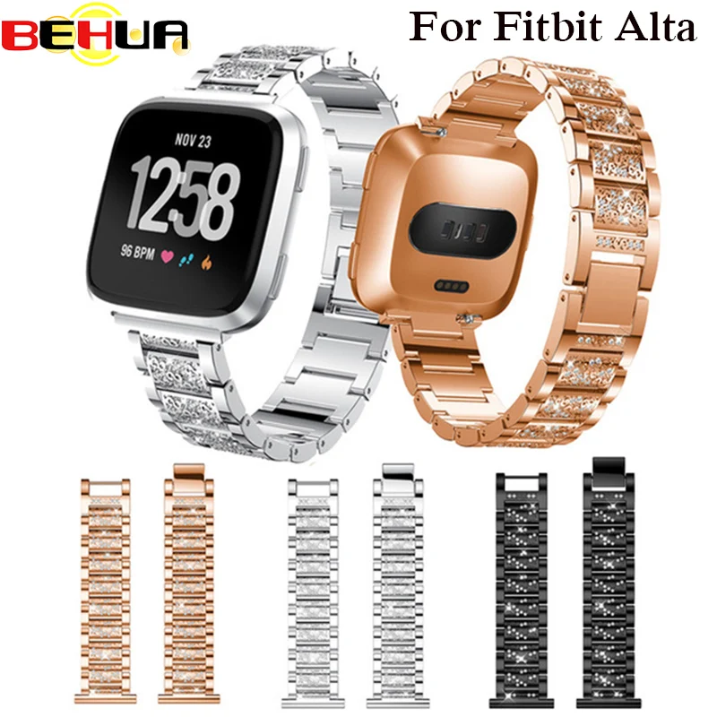 

Crystal Stainless Steel Watch Band For Fitbit versa Replacement Metal Bracelet Adjustable wrist Bands with Rhinestone watchband