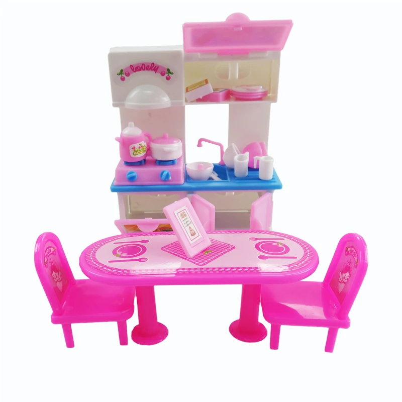 20 Pcs/ Set Dolls Dining Table Kitchen Furniture Dinnerware Cabinets ...