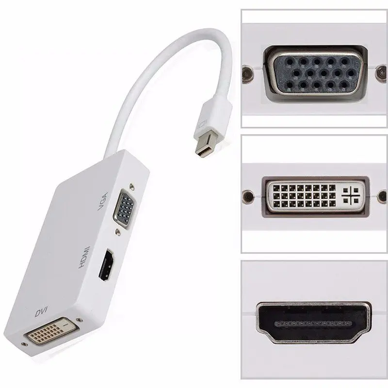 3 in1 Mini Display Port DP To HDMI VGA DVI Cable Adapter Converter for Macbook Pro Microsoft Surface 2/3 |