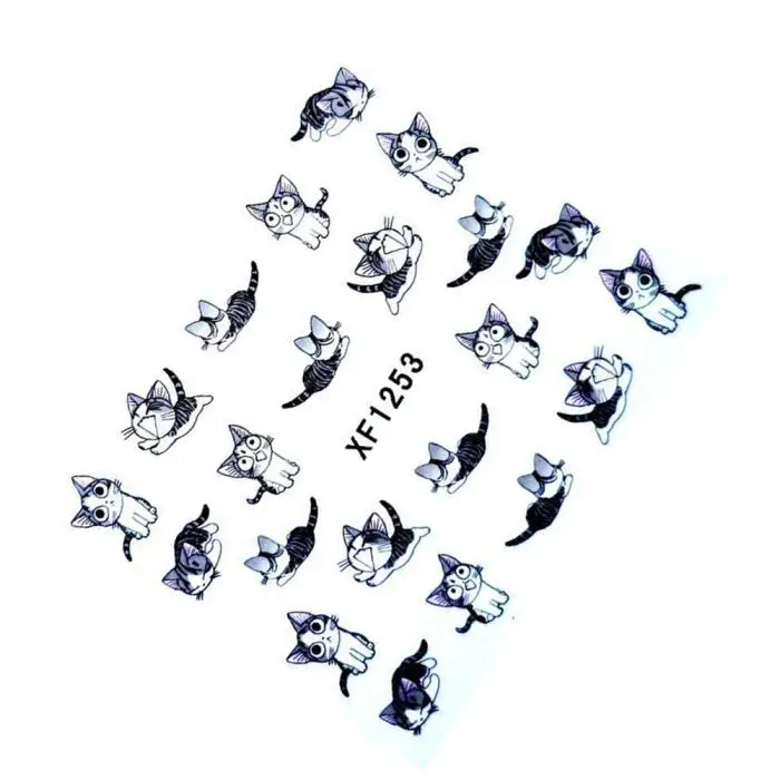 5 листов/Набор ногтей милый стикер мультфильм кошка узорные водяные переводные наклейки Искусство Наклейки DIY маникюр ногти стикер s 789