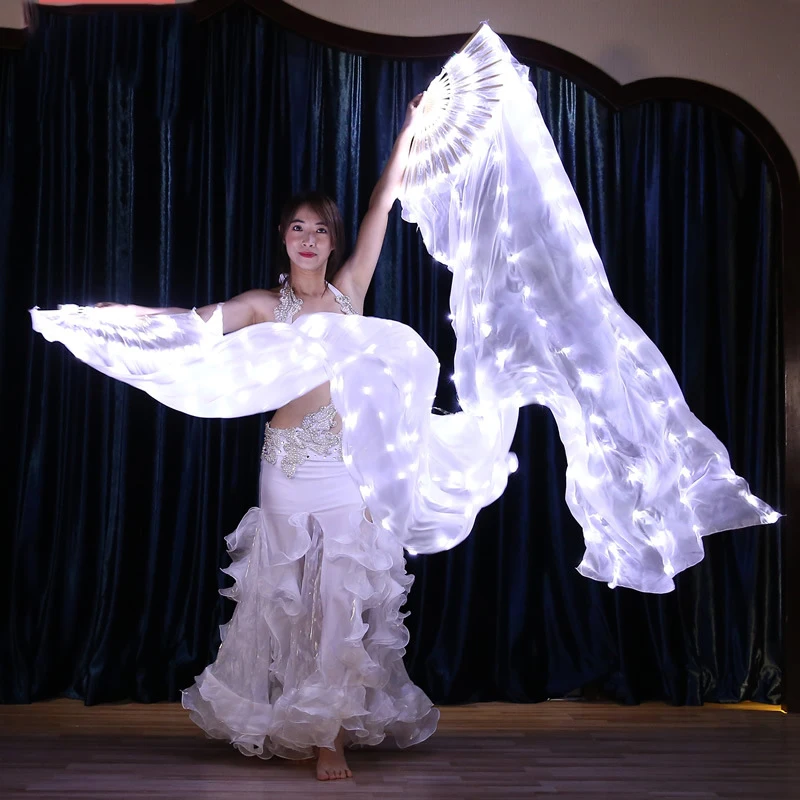 Взрослый светящийся белый светильник светодиодный веер Вуаль шарф для женщин танец живота Восточный танец живота танцевальные аксессуары