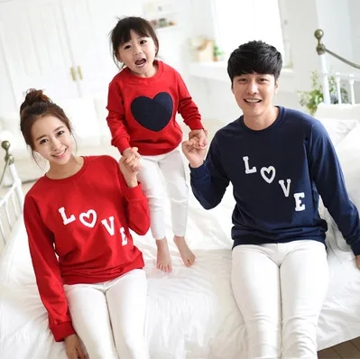 

mother and daughter clothes children autumn new long sleeve t-shirt family pack Couples clothing red