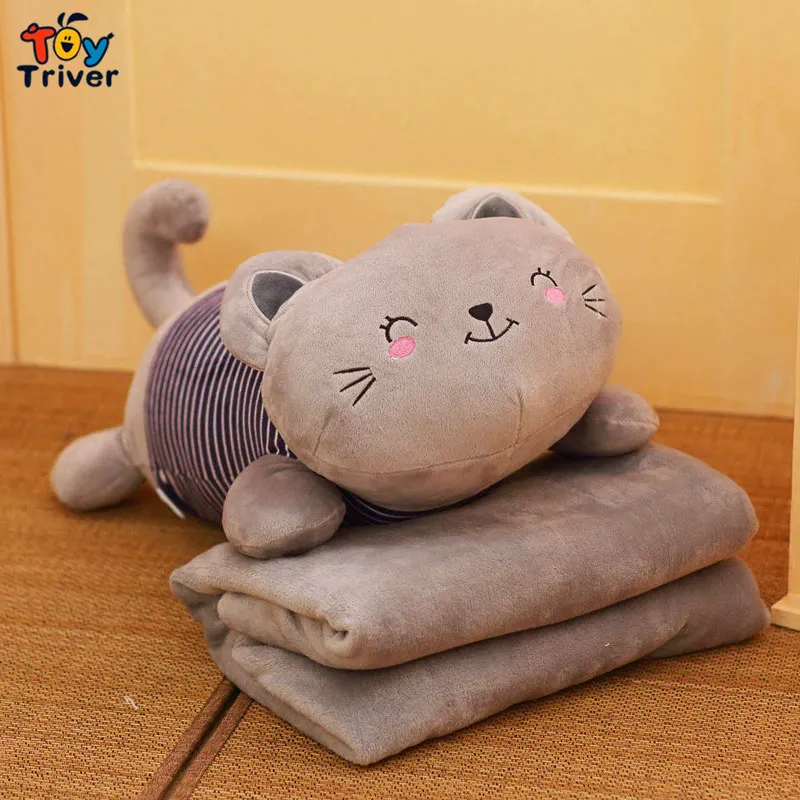Cat Kitty Plush Cats Portable Toy Doll Baby Kids Shower Car Air Conditioning Travel Blanket Office