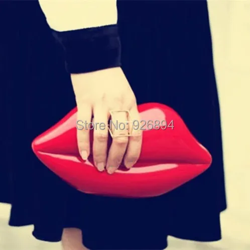 

European and American fashion sexy lips glamor ladies clutch evening bags acrylic handbag chain shoulder bag purse wallet