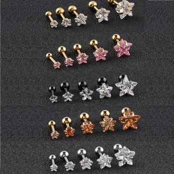 

16g Stud Earrings Cubic Zirconia Star Earring For Women 3 Colors Gold Black Steel High Quality Earings Fashion Jewelry 3mm-8mm