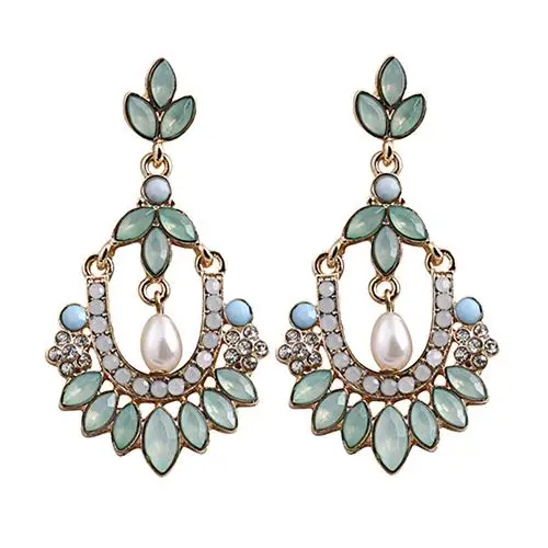 

Women Vintage Flower Chandelier Earrings Rhinestone Faux Pearl Ear Dangle Earrings Jewelry