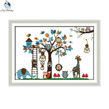 

Joy Sunday Happy zoo Pattern Cross Stitch Kits 11CT Printed Fabric 14CT Canvas DMC Counted Cross-stitch Embroidery Needlework