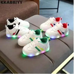 Новые детские светящиеся туфли для мальчиков и девочек в полоску спортивные кроссовки детские огни модные кроссовки для малышей Детские