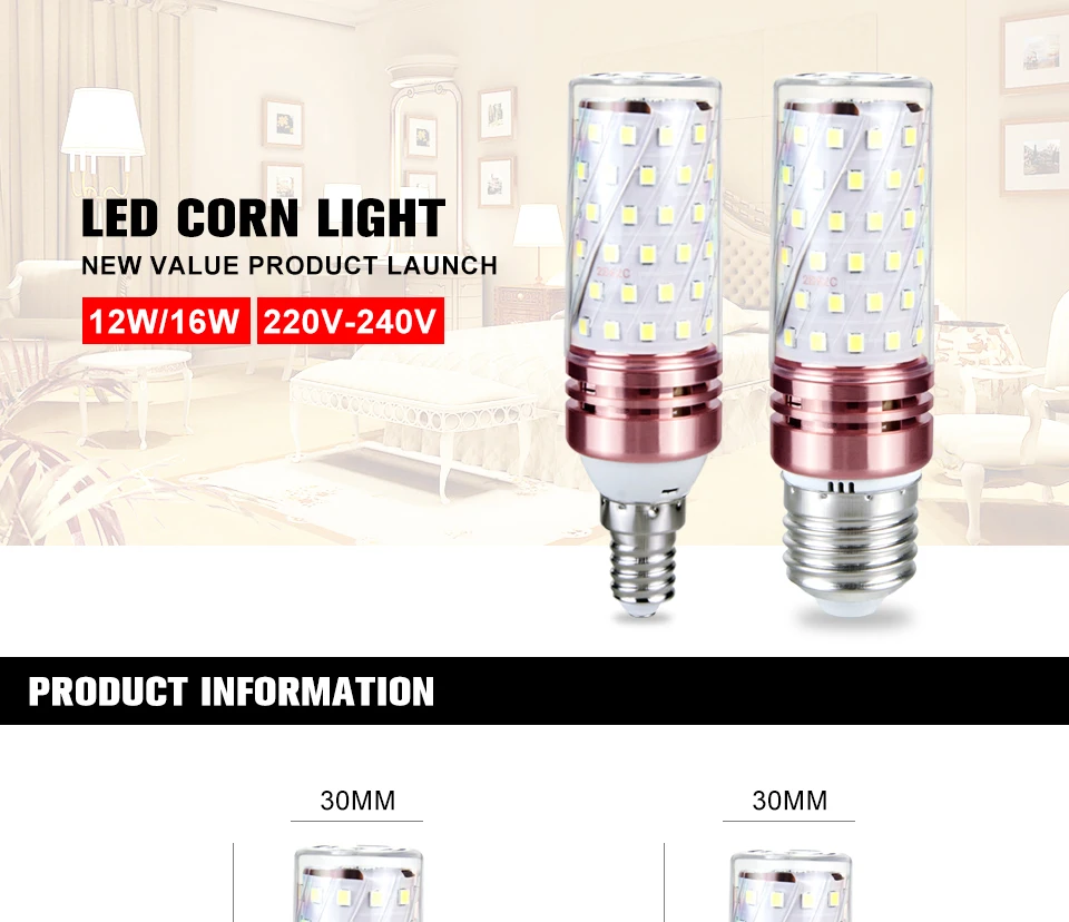 12W 16W Corn Bulb E27 LED E14 220V 2835 SMD Chandelier Candle LED Light For Home Lighting High Brightness High Lumen Light Bulb (1)