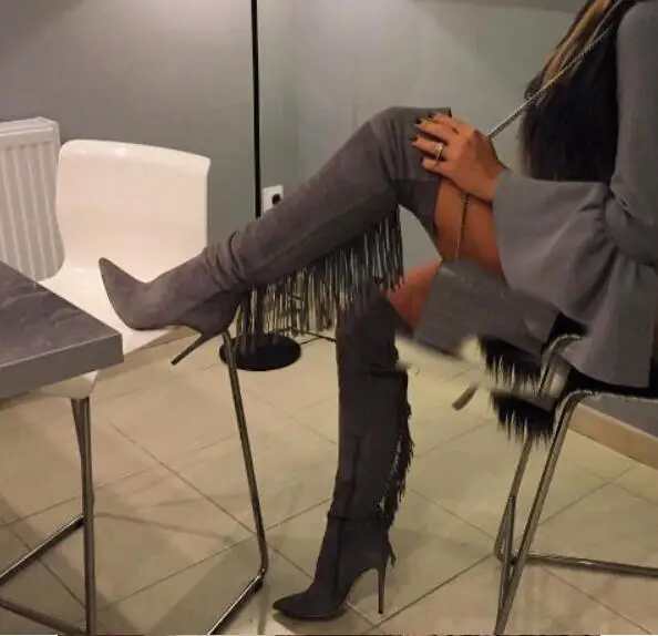 fringe over the knee boots