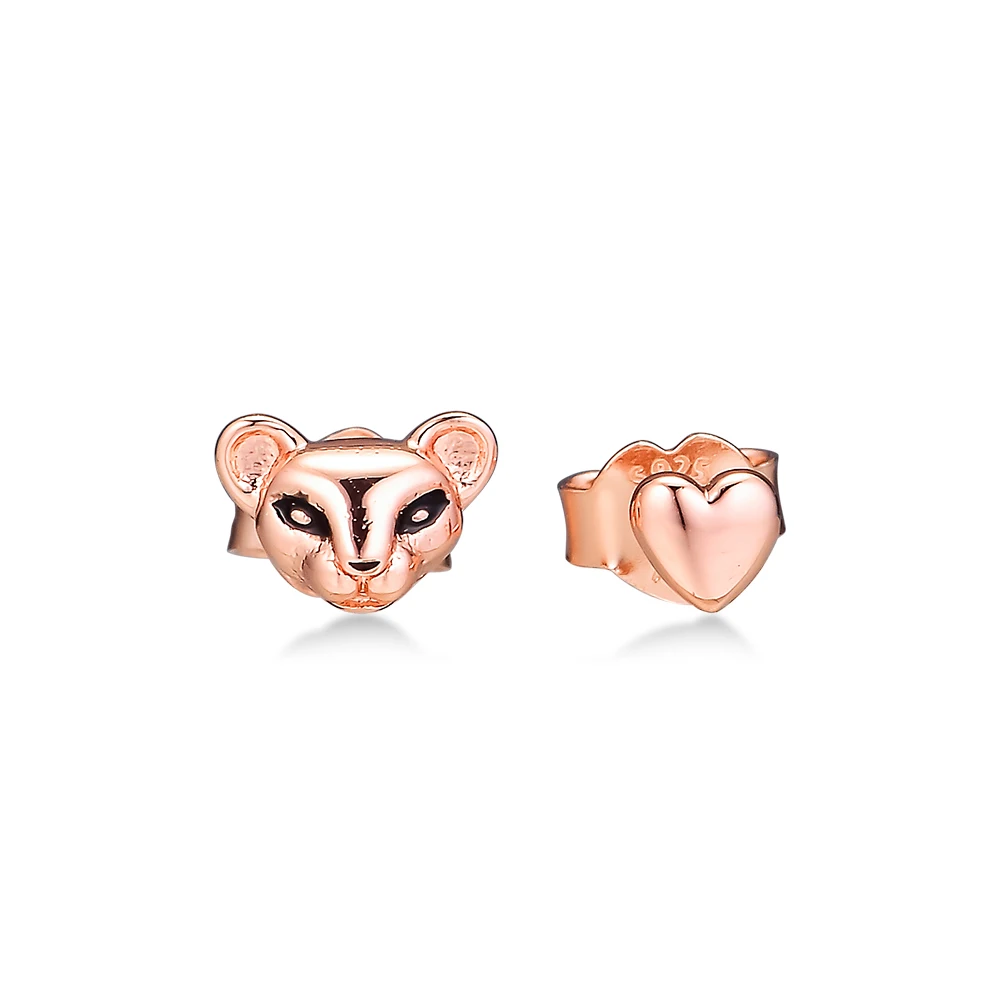 

100% Real 925 Sterling Silver Earring Rose Lion Princess & Heart Stud Earrings for Women Europe Original Jewelry Wholesale