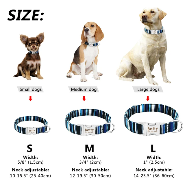Personalized Engrave Name Dog Collar Size Chart