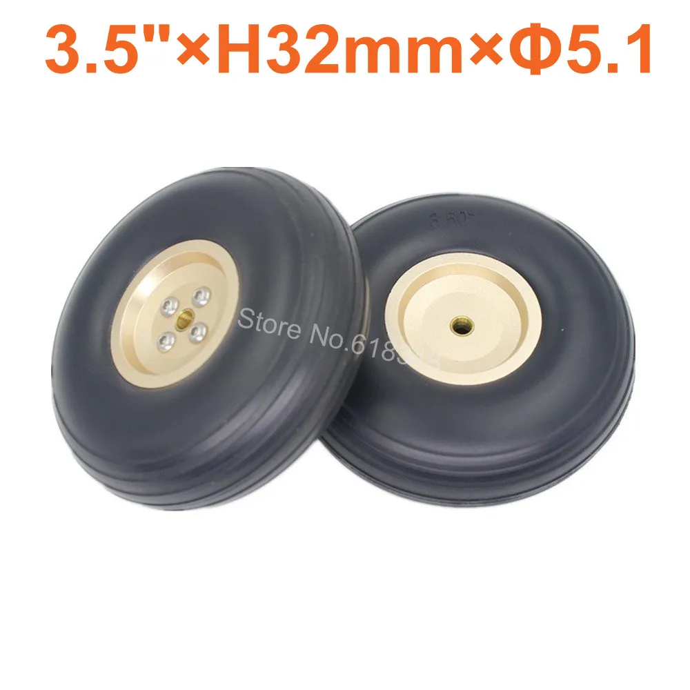 2pcs Lot 3 5 89mm PU Rubber Wheels Alloy Hub Thickness 32mm Axle hole 5 1mm