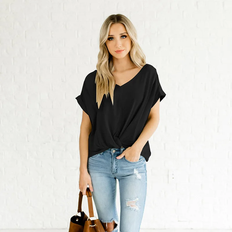 

Fashion Casual Short Sleeve Women T-Shirts 2019 Summer Black White Loose Tops Tees 2XL Plus Size Female Clothing V-Neck T-Shirt