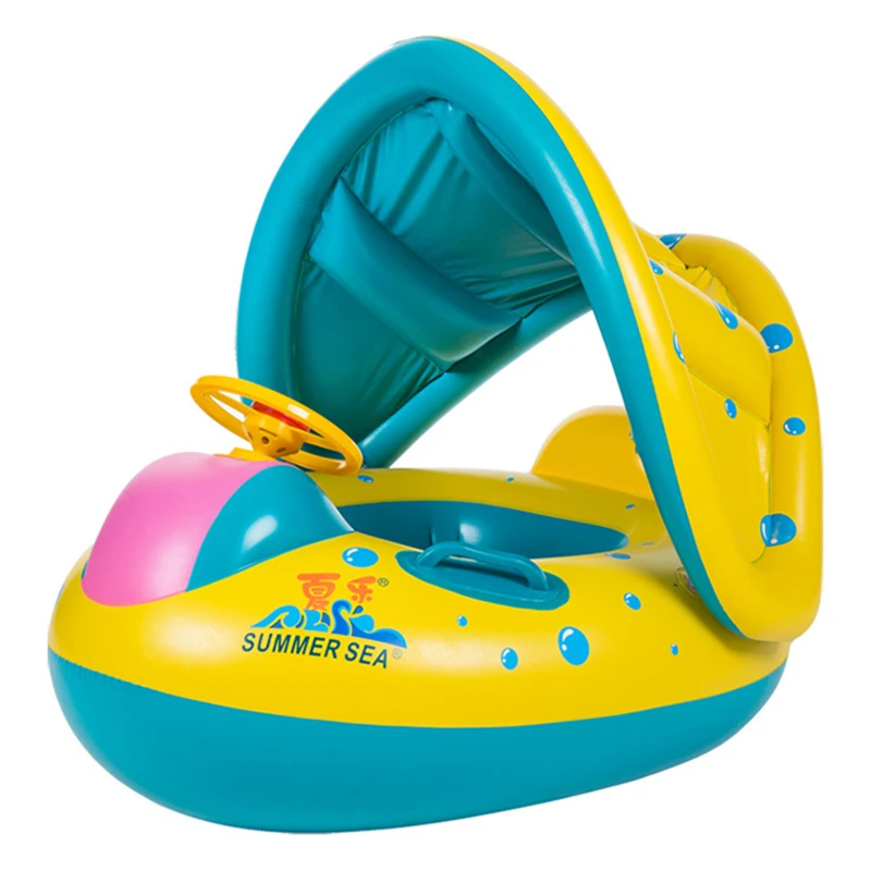 Baby Safe Inflatable Swimming Ring Pool Infant Swimming Pool Float Adjustable Sunshade Seat Baby Bathing Circle Inflatable Wheel - Цвет: Yellow
