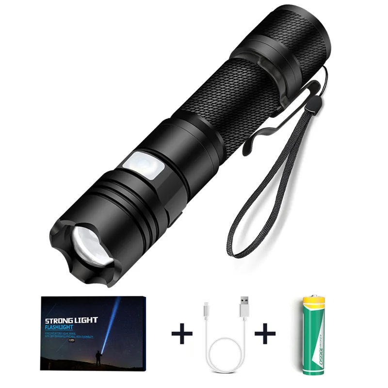 

Cree T6 LED 18650 Rechargeable Flashlight USB Charge Outdoor Camping Riding Torches Fishing Light Spotlight 10W 980Lm Zoomable
