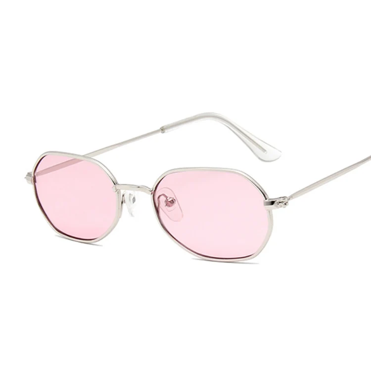 Маленькие розовые шестигранные солнцезащитные очки для женщин, роскошные брендовые дизайнерские очки, женские зеркальные солнцезащитные очки из сплава UV400 - Цвет линз: SilverPink
