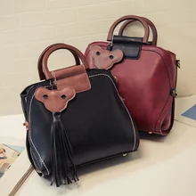 Frauen handtasche farbblock handtasche mode quaste anhänger vintage umhängetasche umhängetasche