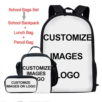 

FORUDESIGNS Kids School Bags 3PCS/Set Customize Picture/Logo Prints Women's Backpack Daily Girls Boys Bookbags Dayback Mochila