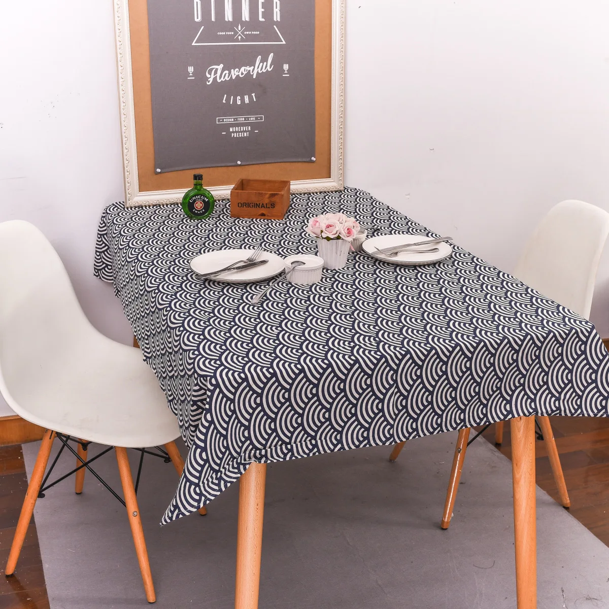 

Japanese Style Tablecloth Vintage Wave Geometric Pattern Cotton Linen Table Cover Restaurant Party Home Decoration Table Cloth