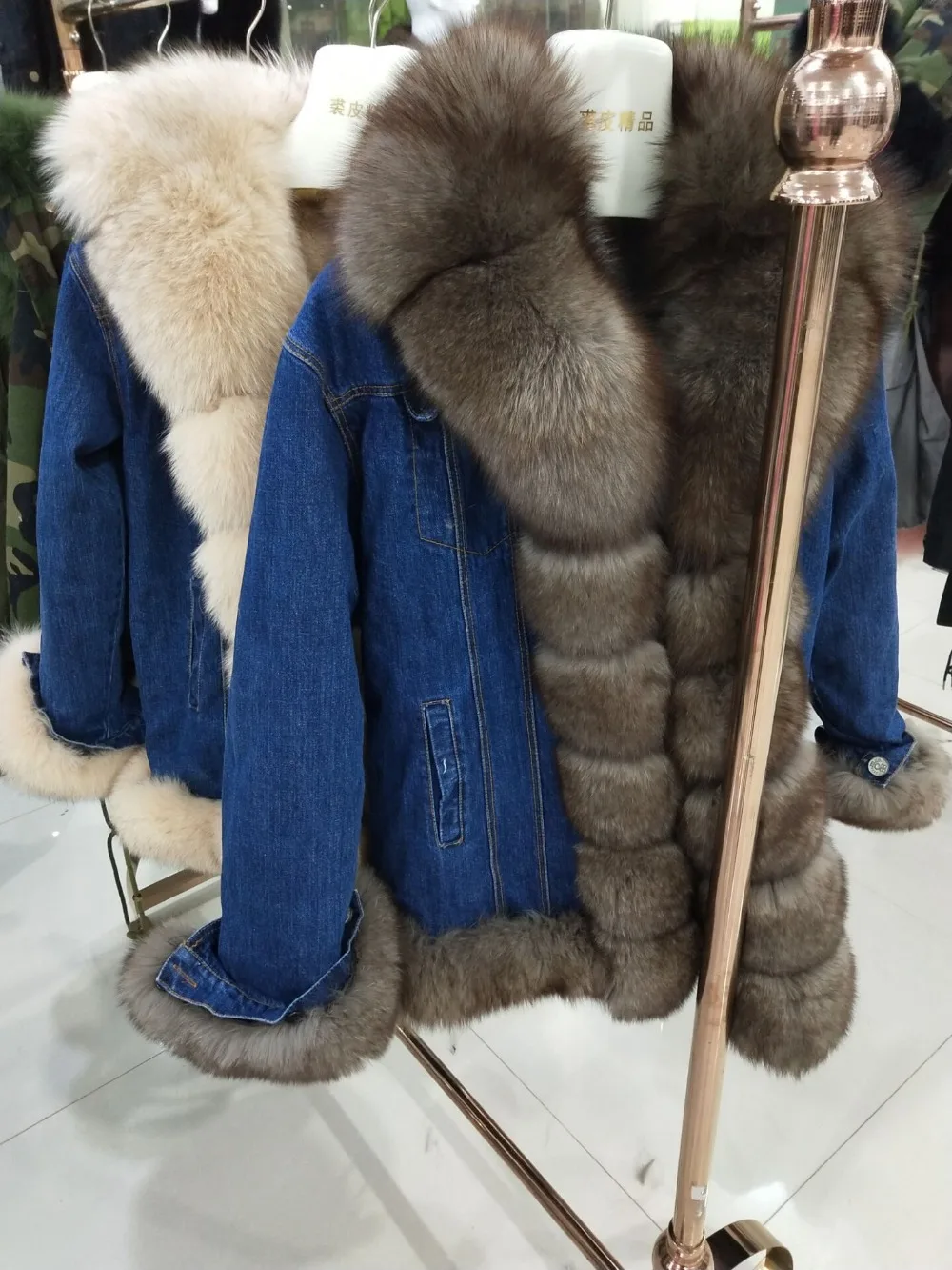 New brand Real Fur Real Rex Rabbit Fur Lining Women Winter Genuine Fox Fur Collar   Jacket Woman Warm Coat long puffer coat womens