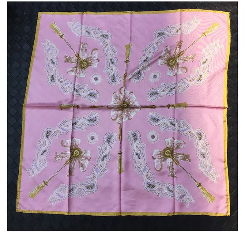 Винтажный кружевной большой квадратный шелковый шарф с принтом, женский шарф 90*90, шелк, платки из саржевого шелка, шаль, Роскошная ручная работа, Подарочная идея - Цвет: Pink