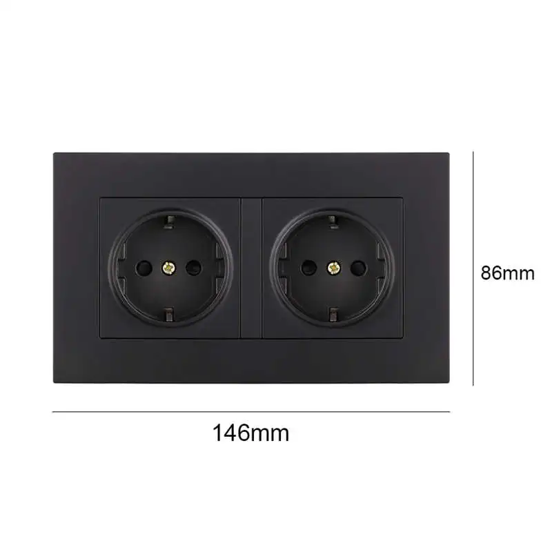 

Eu Double Power Socket ,Black Crystal Glass Panel, 16A Eu Standard Wall Outlet(Eu Plug) #8