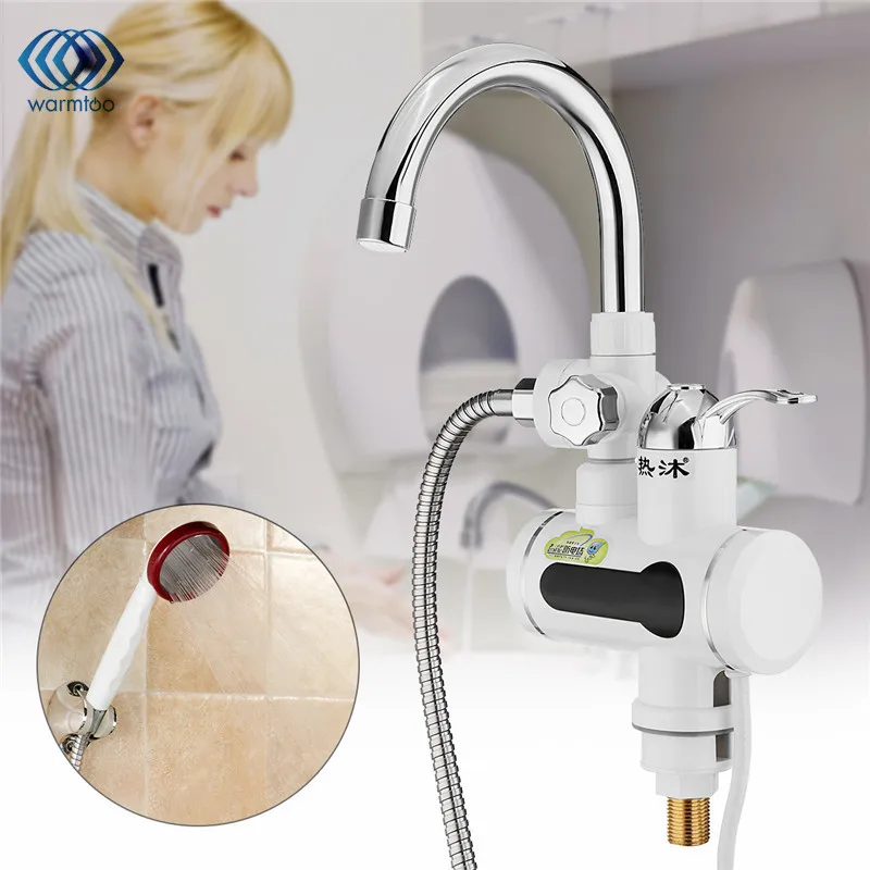

Xueqin 220V UK Plug Stainless Steel Deck Mounted Tankless White Plastic Water Digital Instant Electric Hot Water Heater