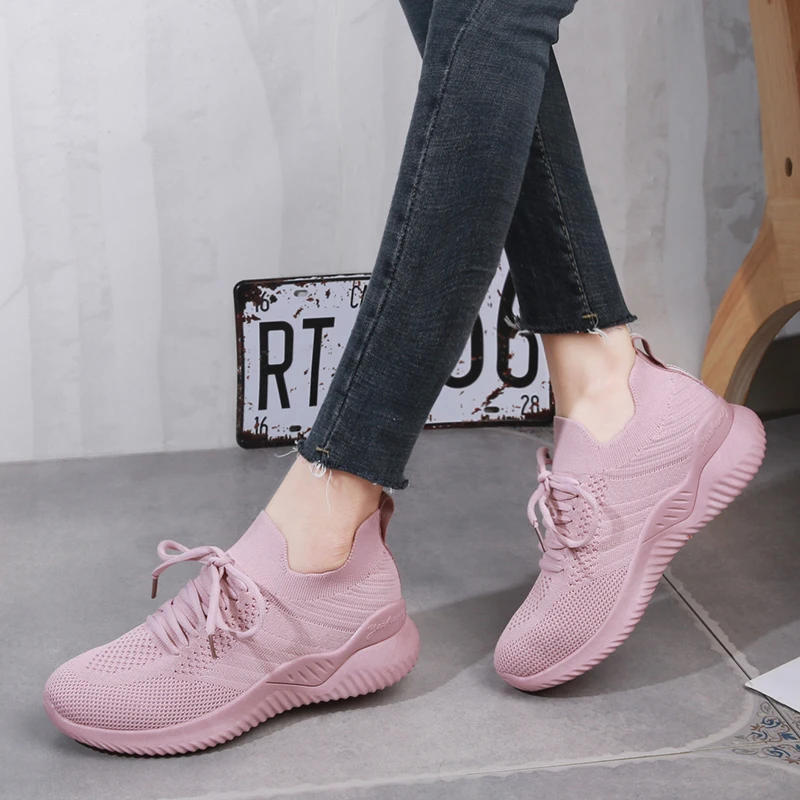 

Sneakers Shoes Woman Sport Shoe Lace-Up Mesh Round Cross Strap Ladies Flat Sneakers Running Shoes Casual Women Shoes Comfortable