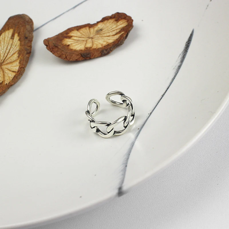 XIAGAO 925 Sterling Silver Retro Hollow Chain Adujustable Ring Opening Lady Vintage Fashion Jewelry CNR133 | Украшения и