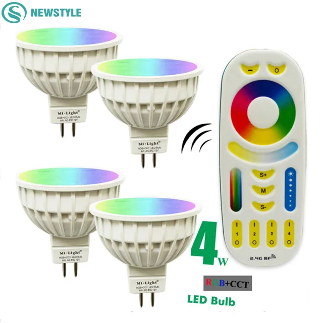 

4W Mi Light LED Bulb Lamp Light Dimmable MR16 AC / DC12V RGB CCT Spotlight Indoor Decoration + 2.4G RF LED Remote Control
