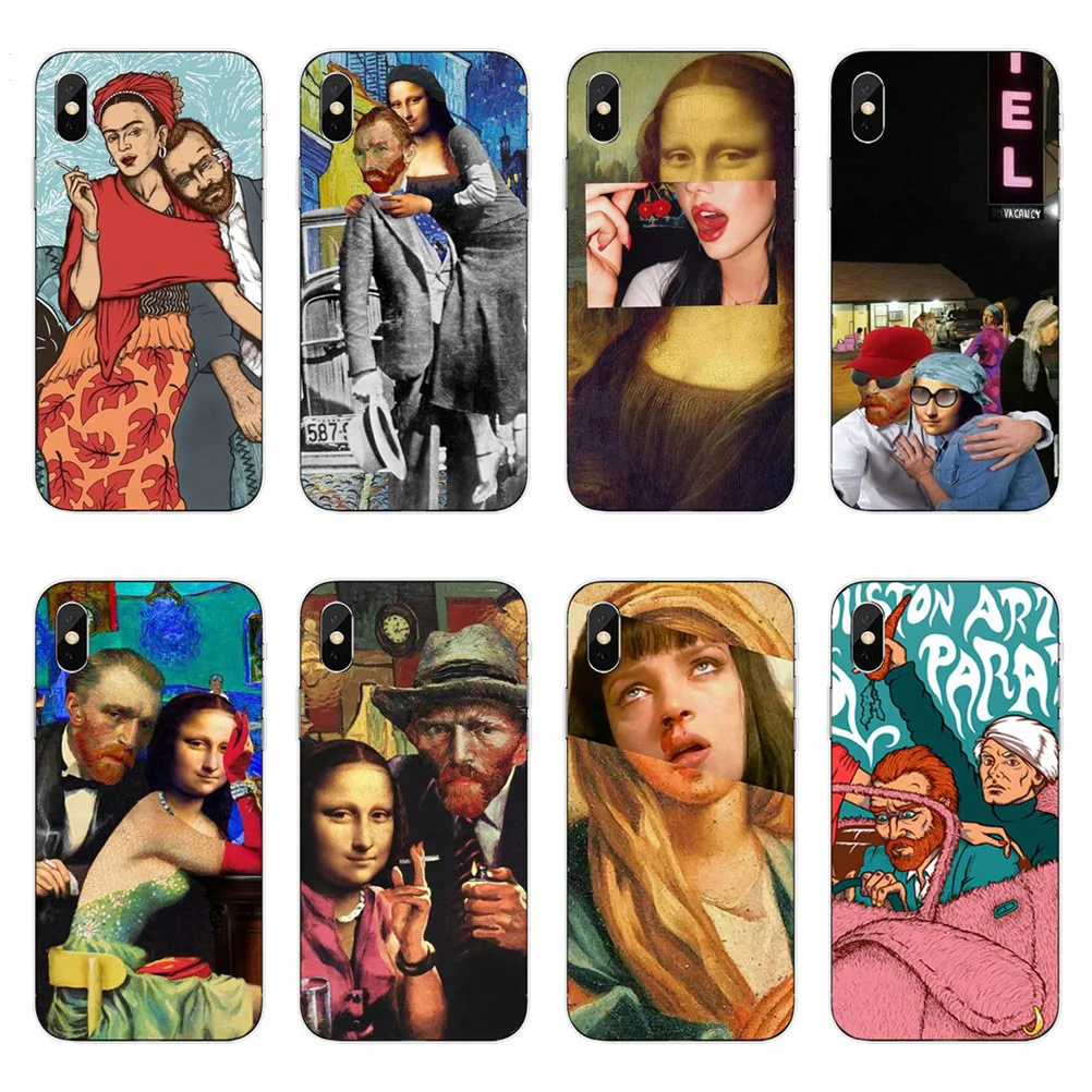 

Mona Lisa funny Spoof Art Cases For Coque iPhone X 5.8 Van gogh Starry Soft TPU Phone Cover For iPhone 5S SE 6 6S Plus 7 8 Plus