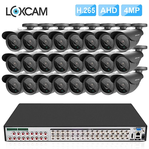LOXCAM H.265+ 32CH 4MP система видеонаблюдения 4.0MP 2688*1520 AHD CVI IP66 уличная Водонепроницаемая камера безопасности P2P комплект видеонаблюдения 4K - Цвет: 24 Cameras