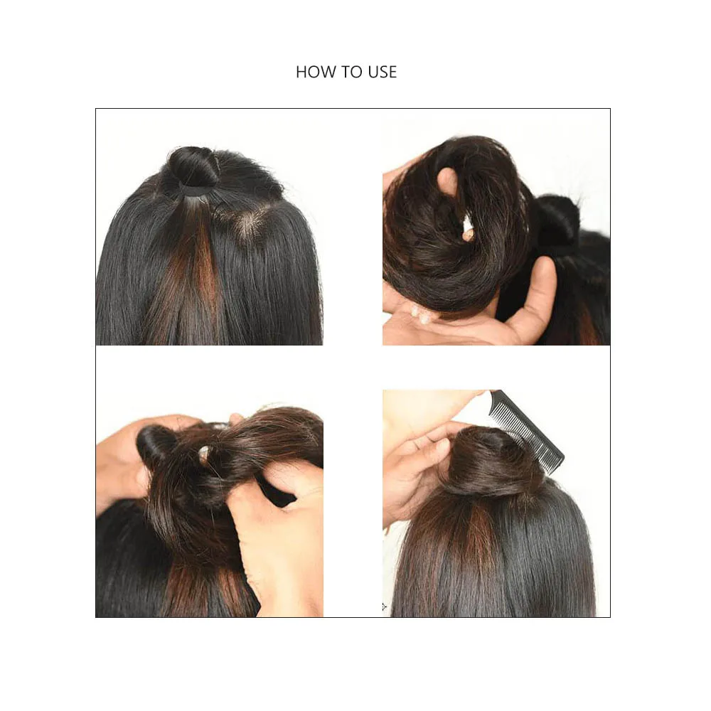 Delice Girls Rubber Band Straight Scrunchie Brown Blonde Donut Chignon Wrap Hair Ring High Temperature Synthetic Hair Pieces